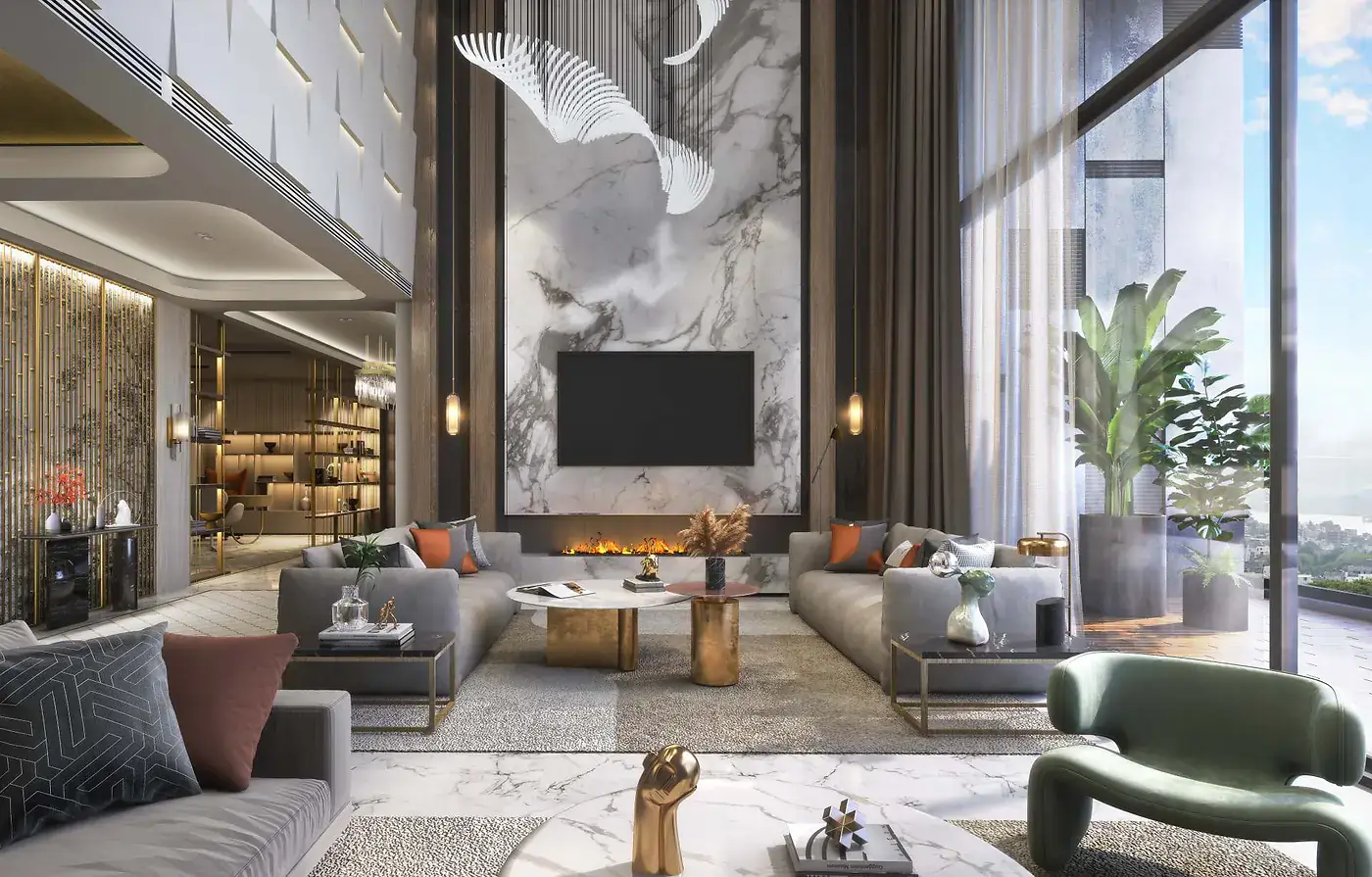 Artist's impression of an expansive Megaleio living room