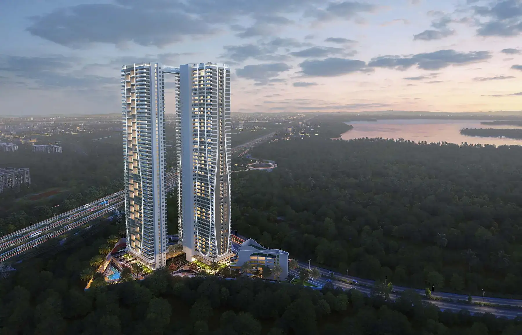 Artist's impression of Megaleio's two residential towers near Himayat Sagar