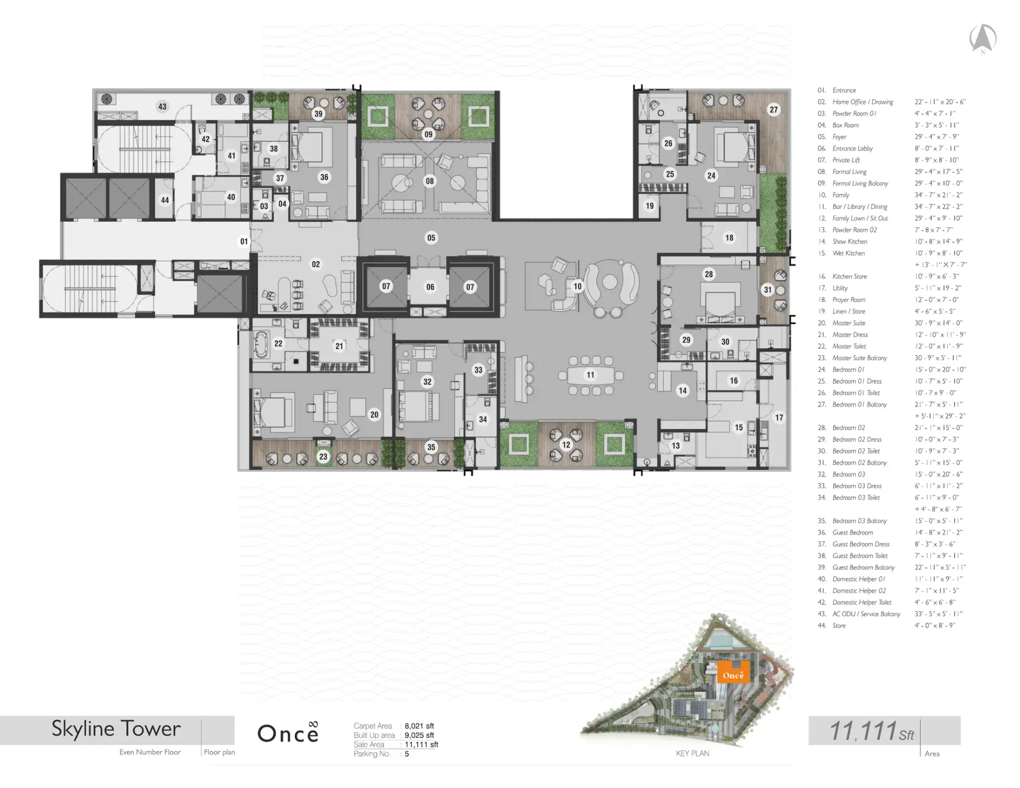 Once 11,111 sq. ft. odd-floor plan